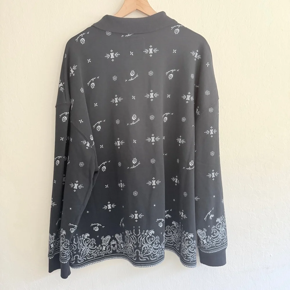 Savage X Fenty Men's Black Long Sleeve Polo Shirt XL NWT